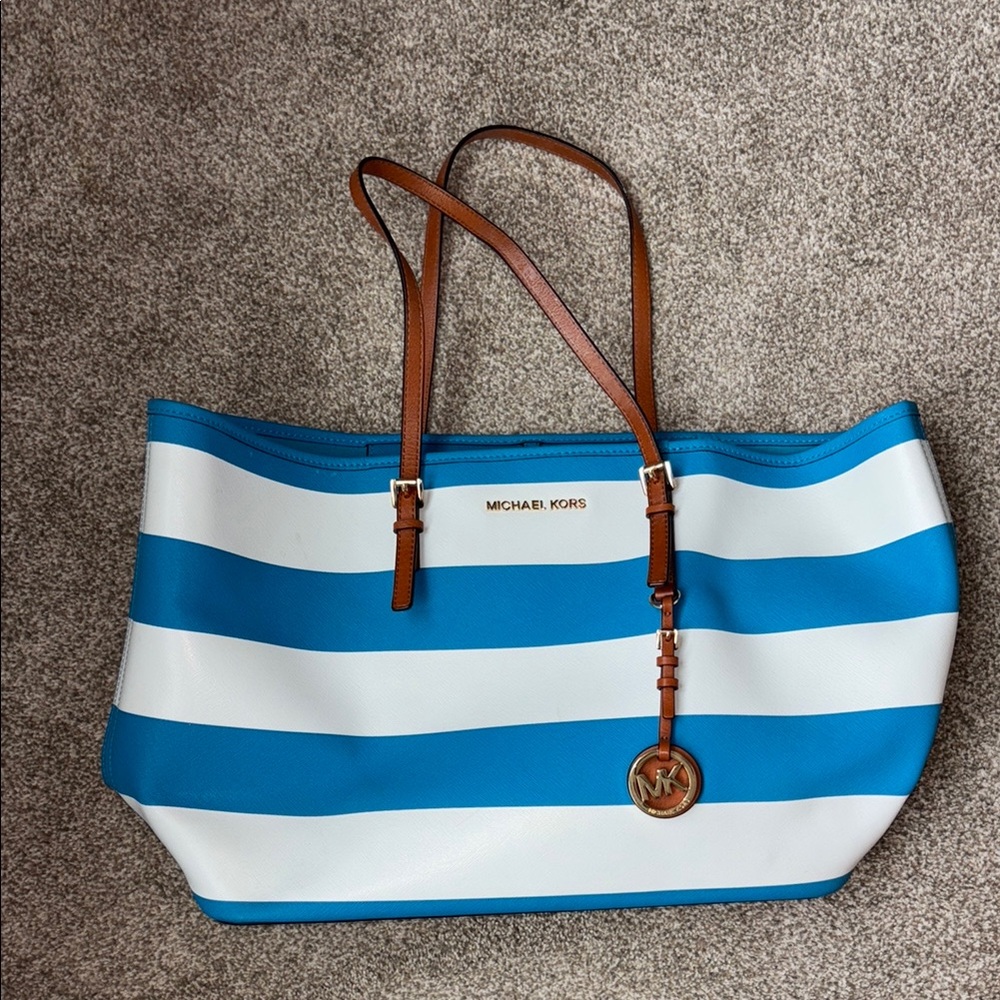 Michael Kors Striped Blue and White Tote